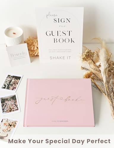 Wedding Guest Book, Polaroid Photo Guestbook for Baby Shower, Blank Pages | Table Sign Included, Gold Stamping, Hardcover, 9x7.5", Perfect for Bridal Party & Baby Shower, Pink - color: Pink
