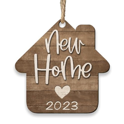 Housewarming Gifts New Home, New Home Ornament 2023, House Warming Gift, First Home Gifts for Newlywed Couples, Ideal for Christmas Decorations 2023, Stained Wooden Ornaments - style: New Home Brown