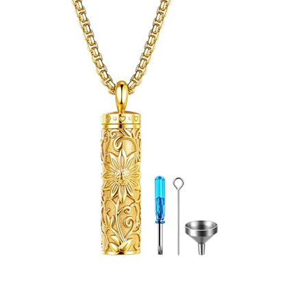 Sunflower Urn Necklace for Ashes: Stainless Steel Cremation Memorial Jewelry Keepsake Pendant Necklace with Filling Kit for Women Men - style: Sunflower Urn Keepsake - Gold