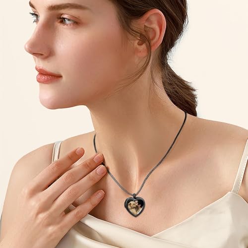 zeqingjw Glass Cremation Jewelry - Round Heart Memorial Urn Necklace for Ashes of Loved One - Stainless Steel Human Pet Dog Cat Keepsake Urn Pendant - color: A-Black