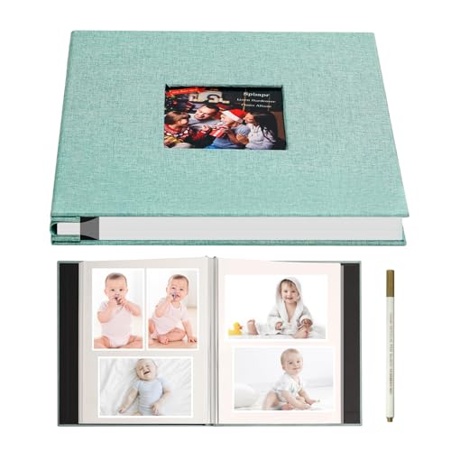Spbapr Large Photo Album Self Adhesive 3x5 4x6 5x7 8x10 Pictures Magnetic Scrapbook 40 Blank Pages Linen Cover DIY Album with A Metal Pen Turquoise - color: Turquoise, size: 11''x10.6''40pages