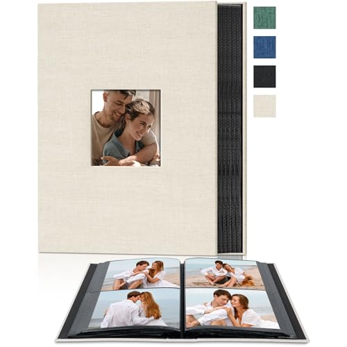 4x6 Slip In Photo Album Holds 200 Pockets Cloth Cover Beige | DIY cover window, Acid free pages, PVC free pockets, Family Travel Wedding, Gift ready - color: Beige, size: 200 Pockets