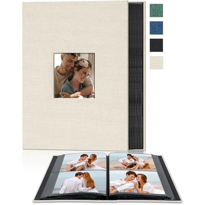 4x6 Slip In Photo Album Holds 200 Pockets Cloth Cover Beige | DIY cover window, Acid free pages, PVC free pockets, Family Travel Wedding, Gift ready - color: Beige, size: 200 Pockets