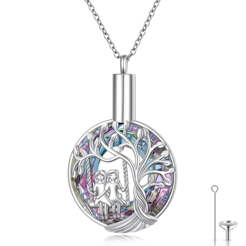 DAOCHONG Tree of Life Sister Urn Necklace for Ashes Women Memorial Jewelry | Sterling Silver Cremation Pendant | Human Ashes Keepsake | Sympathy Gift for Loss of Sister Loved Ones