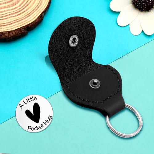 Sympathy Gifts Hug Token with Black Leather Keychain Pocket Hug Token Remembrance Sympathy Gift for Loss for Friends Family Condolence Grieving Keepsake Grief Gifts Double Sided Stainless Steel Tokens