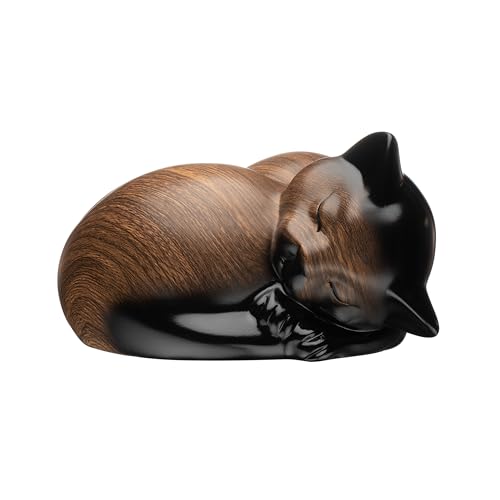 Pet Urns,Sleeping Resin Cremation Cat Urn, Cat Urns for Ashes, Small Animal Urn （Black Walnut） - color: Black Walnut