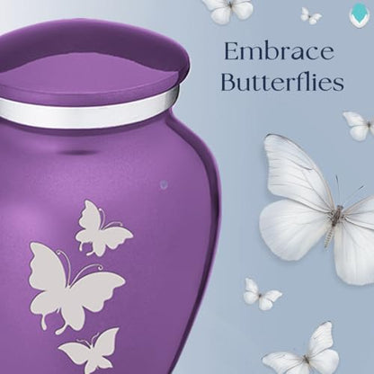 Embrace Keepsake Personalized Butterfly Cremation Urns for Human Ashes I Purple Funeral Urn for Men and Women with Double Side Engraving I 3.5 lbs - color: Purple