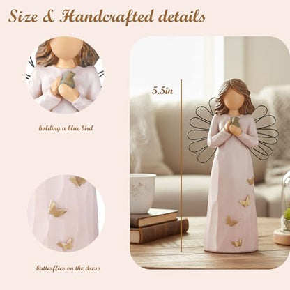 NAN ZAI NAN FANG Guardian Angel Figurine 5.5" Heartfelt Gifts for Mother | Daughter,Sister,Women Friend,Hand-Painted Resin Angel Statue for Home Decor,Hope Encouragement Memorial & Healing - style: Bluebird