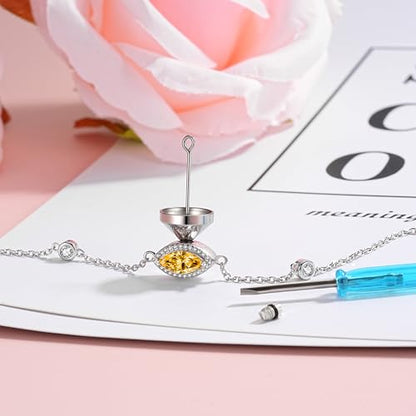 Urn Bracelet for Ashes for Women 925 Sterling Silver - Cremation Paved Oval Cubic Zircon/Opal/Moonstone/Infinity/Heart Rose Flower/Butterfly Memorial Jewelry Keepsake Locket Gifts - style: Citrine