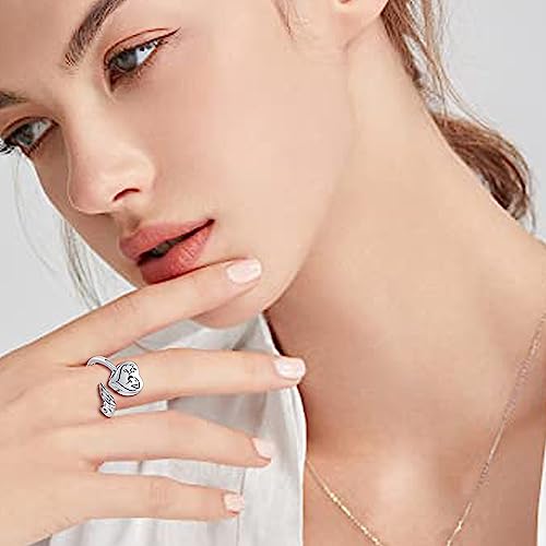 Sterling Silver Urn Rings for Ashes for Women: Angel Wing Opal Cremation Jewelry Rings for Ashes of Loved Ones - Cat Dog Memorial Keepsake Open Adjustable Ring Jewelry for Women - style: Dog Cat Urn Rings