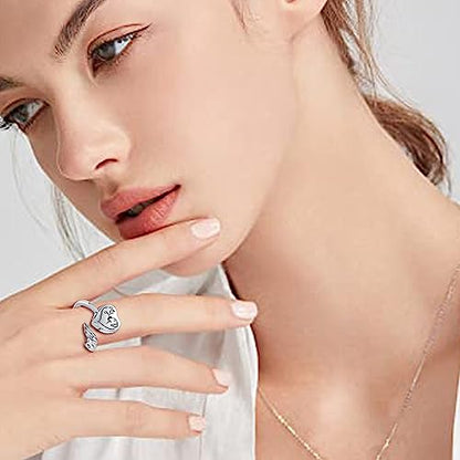 Sterling Silver Urn Rings for Ashes for Women: Angel Wing Opal Cremation Jewelry Rings for Ashes of Loved Ones - Cat Dog Memorial Keepsake Open Adjustable Ring Jewelry for Women - style: Dog Cat Urn Rings
