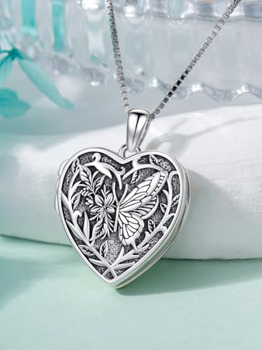 Dorunmo Locket Necklace 925 Sterling Silver Pictures Photo Keep Someone Near to You Custom Lockets Mother's Day Jewelry Personalized Photo Locket Gifts - color: I-Butterfly, style: Locket Only