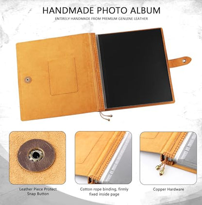Leather photo Album Self Adhesive Pages, Handamde Leather Scrapbook Photo Album, Wedding Family Album, Holds 3x5, 4x6, 5x7, 6x8, 8x10 Photos - Brown - color: Brown, size: 13.58x13x1.3