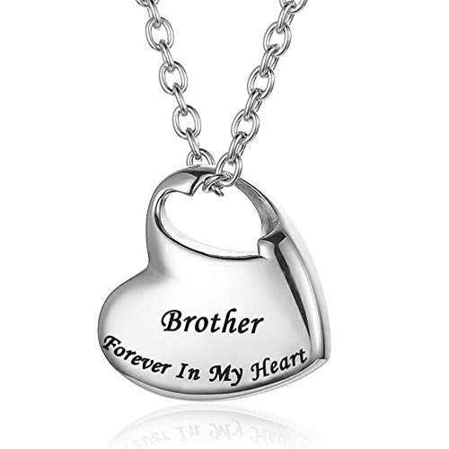 Cremation Urn Necklace for Ashes Urn Jewelry,Forever in My Heart Carved Stainless Steel Keepsake Waterproof Memorial Pendant for mom & dad with Filling Kit… - color: Brother
