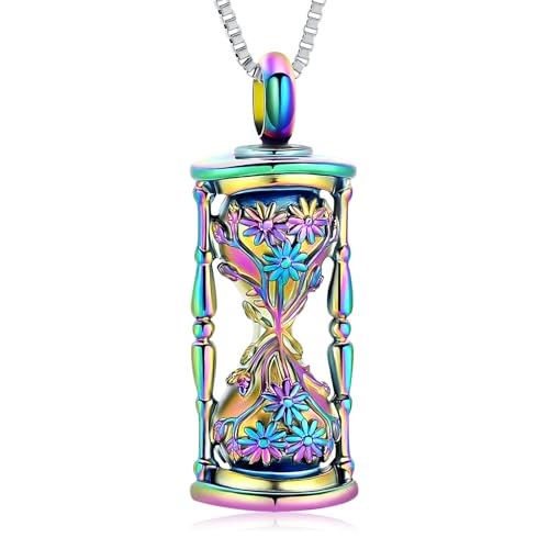 XSMZB Sunflower Hourglass Urn Necklaces for Ashes Human Pet Memorial Jewelry for Ashes Cremation Keepsake Pendant for Men Women - color: Colorful