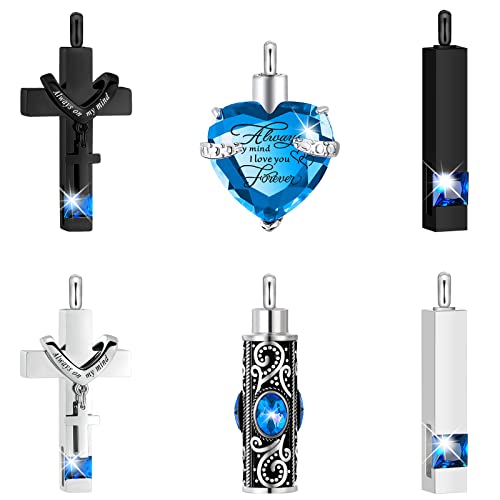 Fumete 6 Pcs Ashes Necklace Urn Jewelry for Human Ashes Memorial - Men & Women Pendant - color: Lake Blue