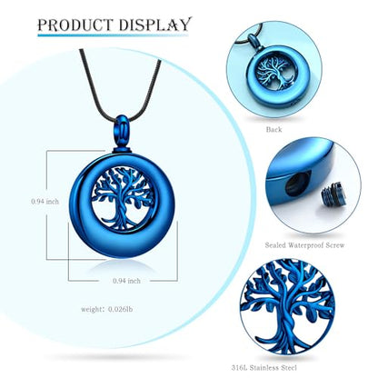 Hearbeingt Tree of Life Urn Necklaces for Ashes Circle Cremation Jewelry - color: A-Blue