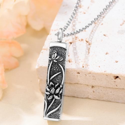 Rose & Daisy Urn Necklace - Sterling Silver Cremation Keepsake Memorial Jewelry - style: Lotus Urn Necklace