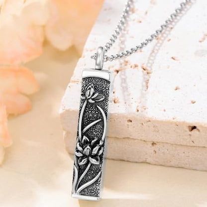 Rose & Daisy Urn Necklace - Sterling Silver Cremation Keepsake Memorial Jewelry - style: Lotus Urn Necklace
