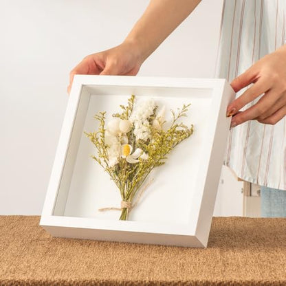 8x8 Shadow Box Frame with Ultra-Clear Glass & Soft Linen Back - color: White+high Definition Panel + Shatter-proof Packaging, size: 8x8
