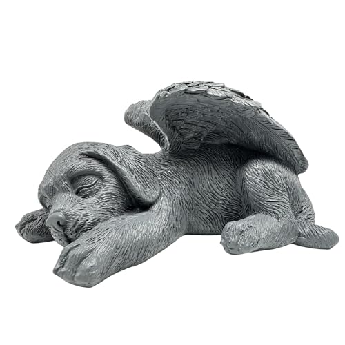 Small Dog Angel Pet Memorial Grave Marker Tribute Statue，Resin Sleeping Dog Statue with Wings for Garden,Indoor,Pet Grave Markers,and Loss of Sympathy Gift(Gray) - color: Black