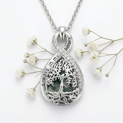 Urn Necklace for Ashes Blue opal Cremation Necklace Keepsake Memory Jewelry for Ashes of Loved Ones Keepsake - style: Moss Agate