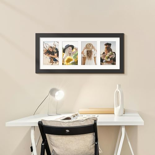 DUENPY 8x20 Collage Frame For 4 4x6 Photos Black - color: Black, size: 8x20（4x6 opening）