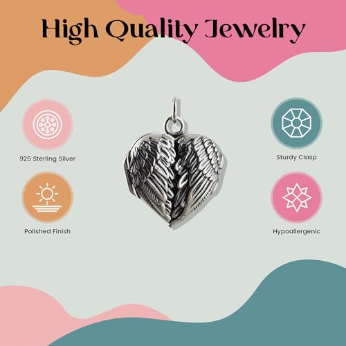 FashionJunkie4Life Sterling Silver Locket Necklaces for Women, 18" Cable Chain - color: Small Angel Wings