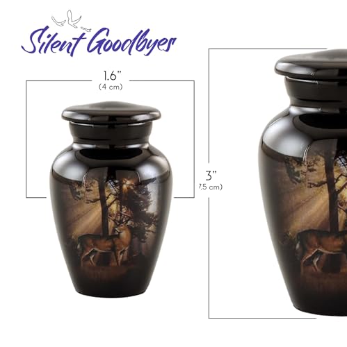 Gone Hunting Deer Keepsake Urn with Sunrays – Majestic Buck Mini Memorial Urn for Human Ashes – Handcrafted Sharing Token Funeral Urn with Velvet Bag & Funnel (Keepsake) - size: Keepsake