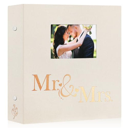 Lanpn Wedding Photo Album 4x6 1000 Pocket Photos Slip in, Linen Cover Large Capacity Newlywed Marriage Window Album Hold 1000 Horizontal Vertical Photos (Mr & Mrs, Beige) - color: Beige, size: 1000 Photos