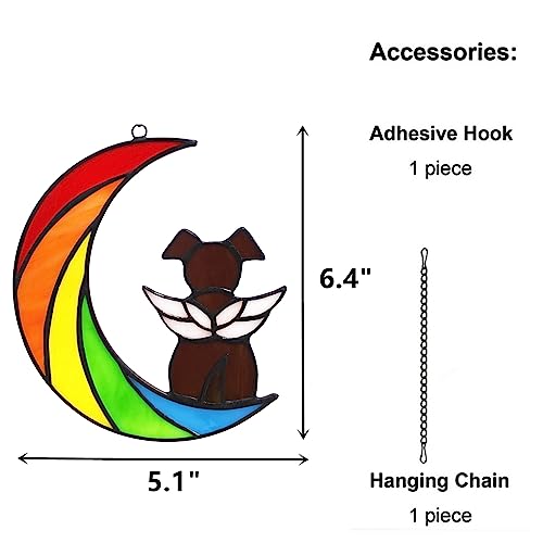 Stained Glass Rainbow Bridge Brown Dog Memorial Gifts for Loss of Dog Sympathy Remembrance Suncatcher, Thoughtful Pet Loss Bereavement Gifts in Memory of Pet Passing Away Window Hanging. - color: Rainbow - R