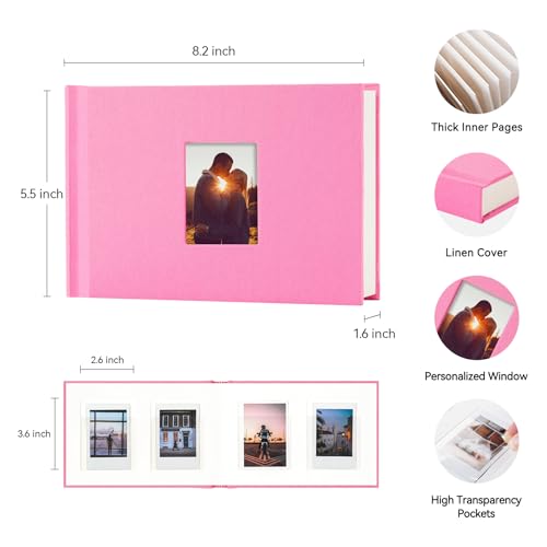 Instax Mini Photo Album with Writing Space, 56 Pockets, Pink | Compatible with 2x3 inch & Polaroid Pictures, Recessed Clear Pockets, Wedding Guest Book and Family Memories - color: Pink, size: 52 Pockets