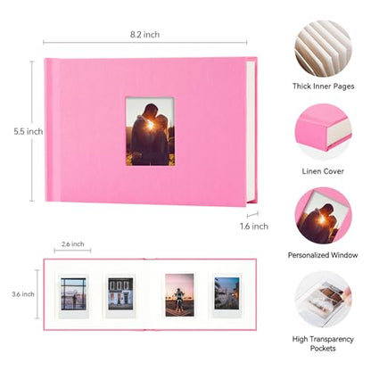 Instax Mini Photo Album with Writing Space, 56 Pockets, Pink | Compatible with 2x3 inch & Polaroid Pictures, Recessed Clear Pockets, Wedding Guest Book and Family Memories - color: Pink, size: 52 Pockets