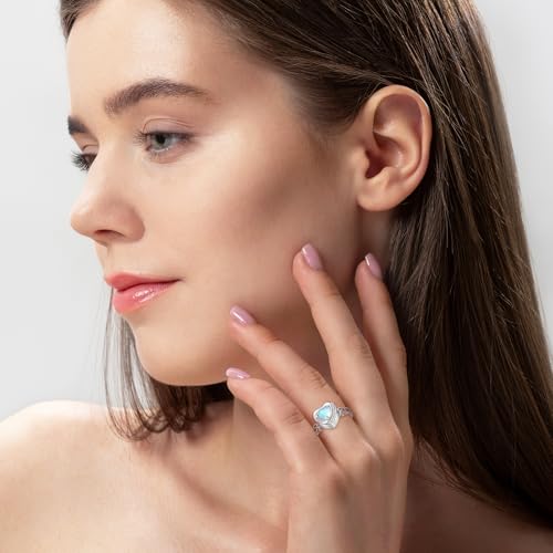 Heart Cremation Ring for Ashes - 925 Sterling Silver Teardrop Urn Keepsake Rings Memorial Jewelry for Women - style: Moonstone