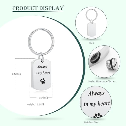 Pet Paw Cremation Jewelry Urn Keychain for Ashes for Women Men Memorial Keepsake Keychain - color: Silver
