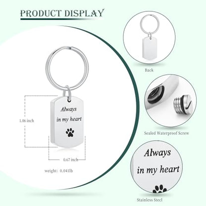 Pet Paw Cremation Jewelry Urn Keychain for Ashes for Women Men Memorial Keepsake Keychain - color: Silver