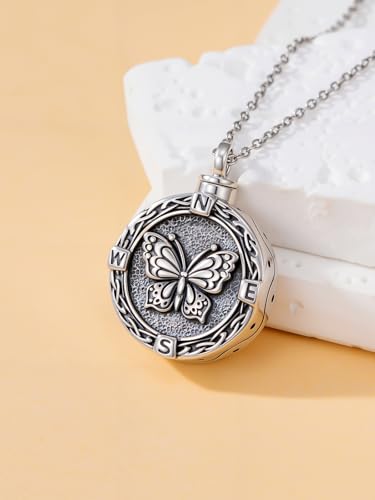 TOUPOP Tree of Life Urn Necklace for Ashes 925 Sterling Silver Cremation Jewelry Memorial Gifts Keepsake Jewelry with Funnel Filler for Women - style: 7-Butterfly