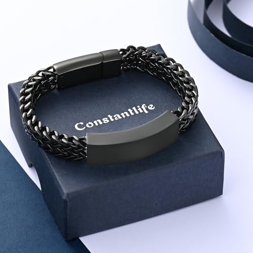 constantlife Cremation Bracelet for Ashes for Men - Stainless Steel Cuban Link Urn Bracelet Keepsake Ash Holder Cremation Memorial Jewelry - color: Always in My Heart-Black