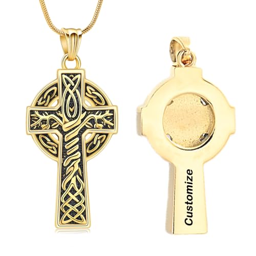 Cross Urn Necklace for Ashes for Men Celtic Knot Cremation Jewelry Keepsake Necklace Tree fo Life Memorial Pendant for Ashe Holder - color: Customize