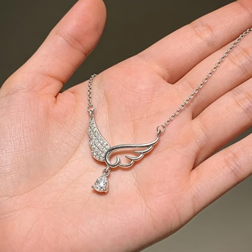 Bow Heart Pendent Pendant Necklace for Women White Crystal Necklace Dainty Silver Plated Necklace Bow Jewelry with Zirconia, Heart Choker Necklaces for Her Gifts - style: Shuidi wings1