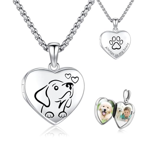 CUOKA MIRACLE Sterling Silver Animals Locket Necklace for Women Keepsake | That Holds Picture Personalized Customize Photo Locket Gift for Mom Grandma - style: 11-dog