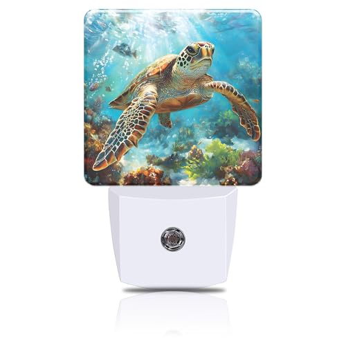 Sea Turtle Night Light, Ocean Themed Plug-in Nightlight with Dusk to Dawn Auto Sensor for Home Bedroom Hallway Kitchen 0.5W Sleep Friendly Led Lamp for Women Men - color: Sea Turtle