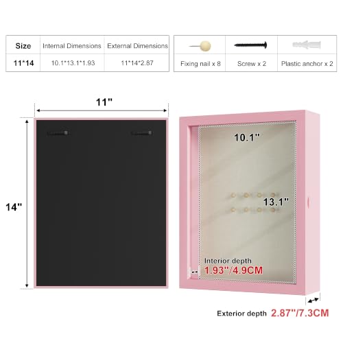 Love-KANKEI Deep Large Shadow Box 11x14,Solid Wood Frame,Memory Box,Pink - color: Pink, size: 11 x 14