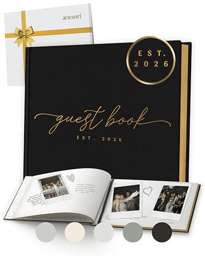 Personalized 2026 Wedding Guest Book for Reception — Black Guestbook to Sign in, Elegant Baby Shower Guest Book for Party & Birthday — Photo & Polaroid Guest Book for Wedding & Bridal Shower | Custom Hardcover, Gold-Foiled Guestbook 9.06" х 7.28" to Sign