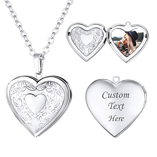 U7 Women Locket Necklace, Heart Photo Lockets Hold Picture, Gift Box Packed - color: 01# (Hot!)Platinum Heart