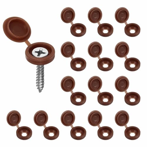HARFINGTON 200pcs Plastic Hinged Screw Cover Caps 5.4mm / 0.21" Shutter Screw Caps Fold Snap Washer Covers for Windows Outside Railings Furniture, Dark Brown - color: Dark Brown, size: 0.21"