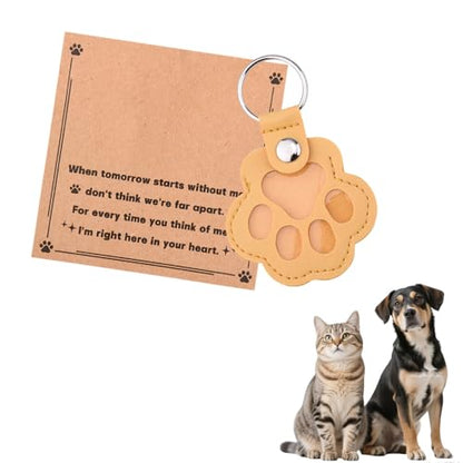 Leather Paw Print Keychain for Dog Cat Pet Hair Keepsake Keychain Sympathy Memorial Gift for Loss of Cat Dog Puppy - color: Yellow