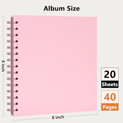 Vienrose Scrapbook Album,40 Pages,8x8 Inch,Candy Pink | Textured Paper Cover,Travel Scrap Book Photo Albums,Memory Book – Wedding,Baby,Family,Graduation,Pets - color: Pink, size: 8×8 Inch 40 Pages