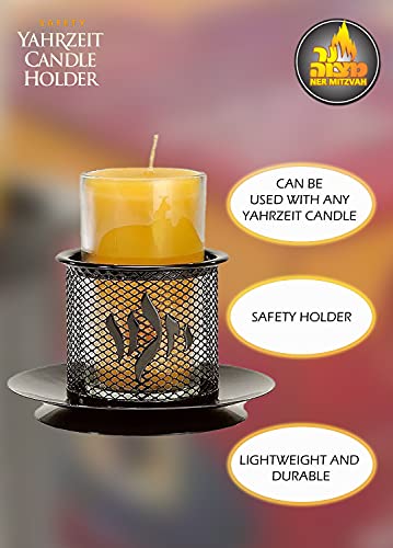 Ner Mitzvah Metal Yizkor Yahrzeit Candle Holder - Decorative Yartzeit Memorial Candle Holder - Black