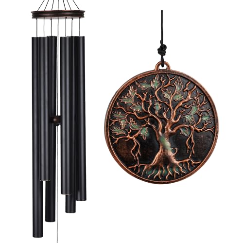 Vanquer Large Wind Chimes for Outside Deep Tone - 46'' Wind Chimes Outdoor Clearance, Memorial Windchimes, Sympathy Gift, Outdoor Décor, Patio, Home Décor, Vintage Black (46" Tree of Life) - size: 46" Tree of Life - A